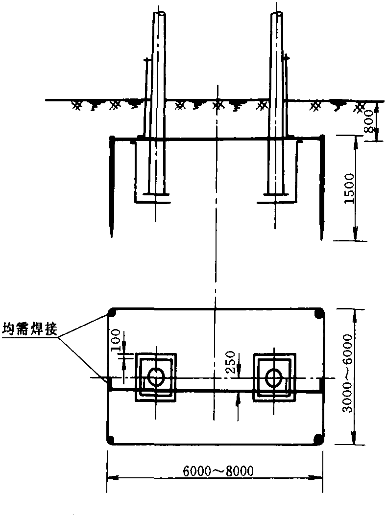 图7-61 双杆变台接地装置施工图